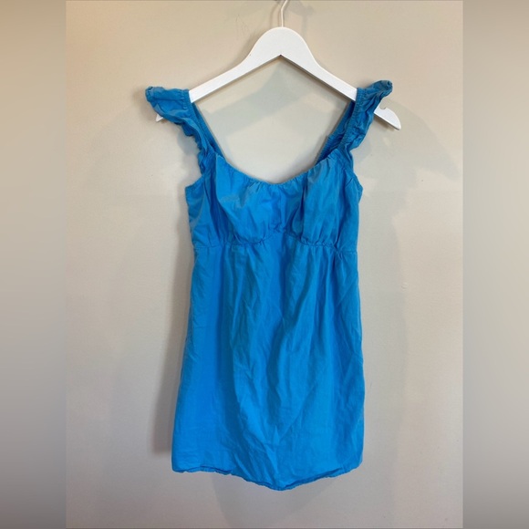 Sim & Sam Sleeveless Mini Dress 100% Cotton Ruffle Lined Size Small Blue - Picture 1 of 7